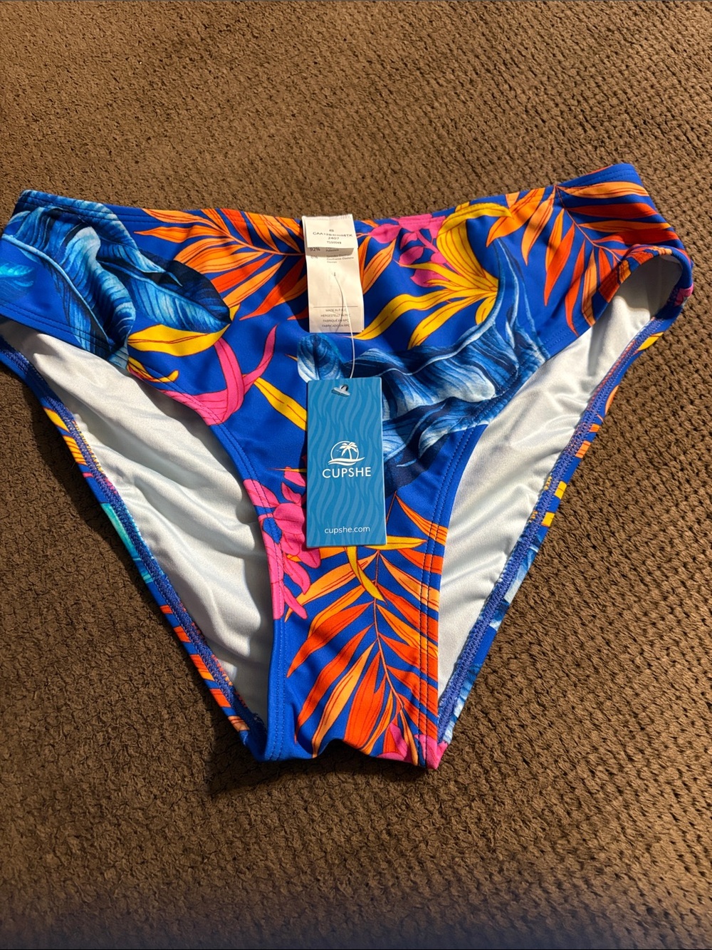 Cupshe Blue Tropical Floral Bikini Bottoms with Orange and Pink Leaves
